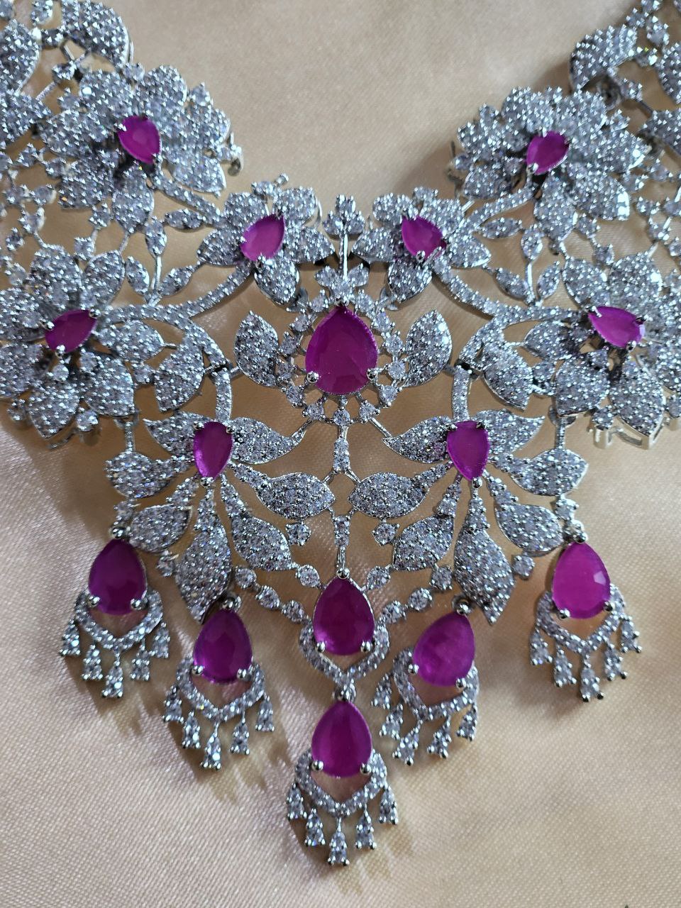 Premium Semi-Bridal Ruby AD Necklace