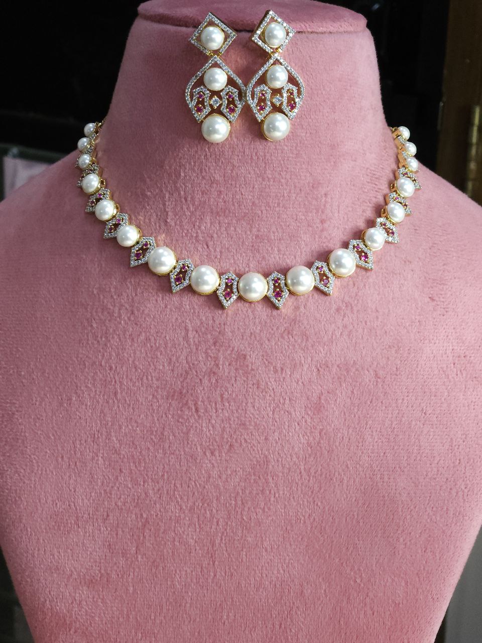 Premium Pearl Ruby AD necklace