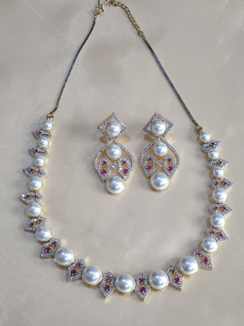 Premium Pearl Ruby AD necklace