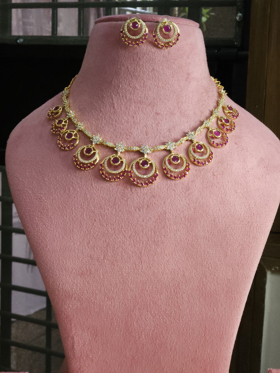 Premium Gold Ruby AD Necklace