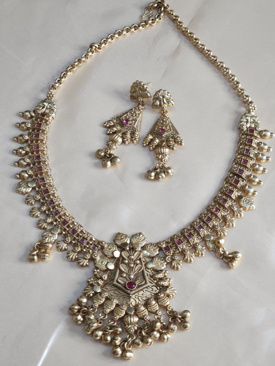 Premium Ruby Temple Ghungru Necklace