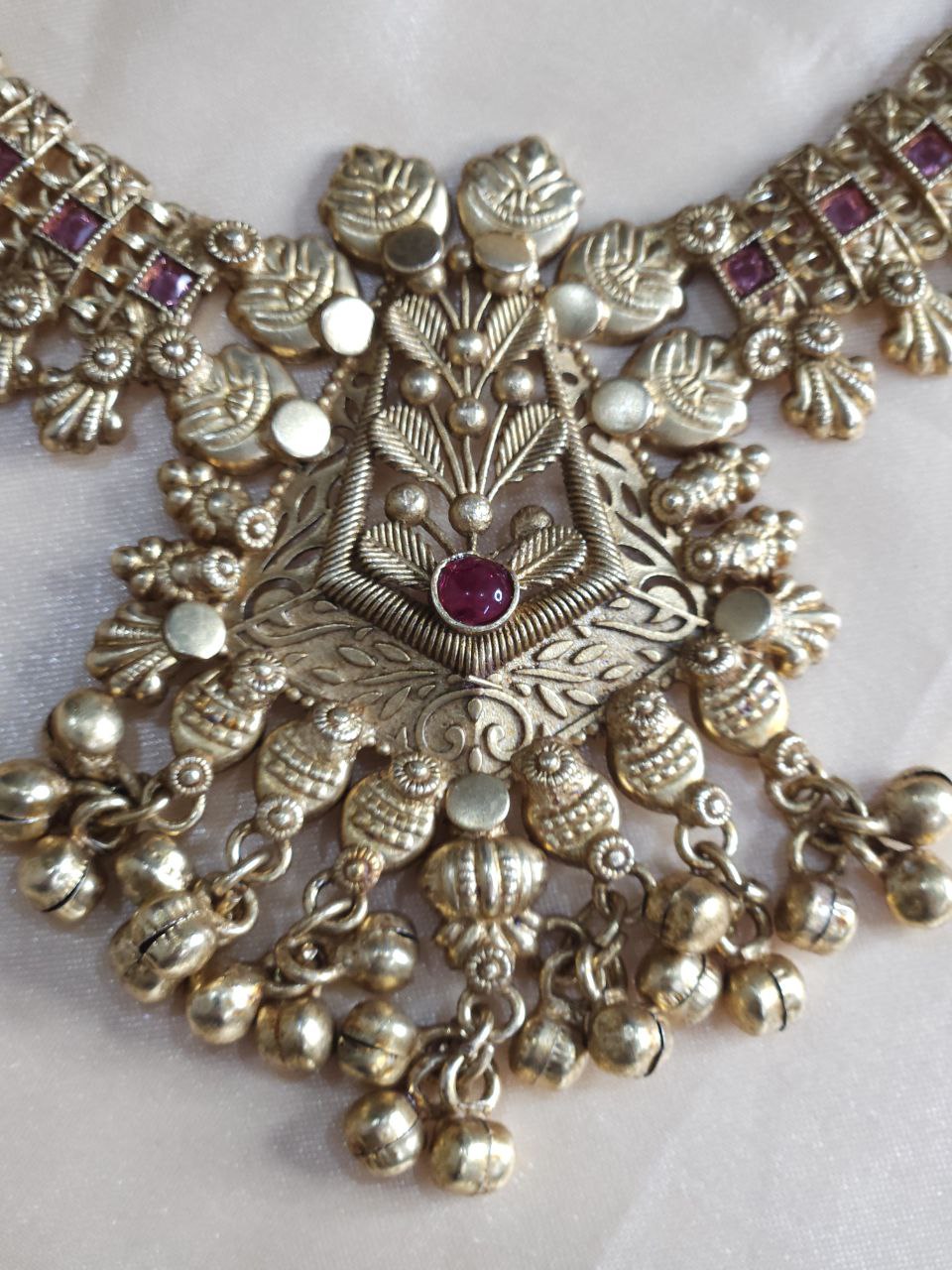 Premium Ruby Temple Ghungru Necklace