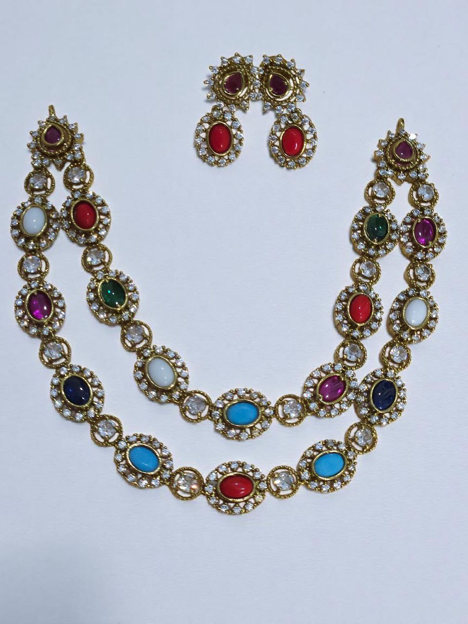 Premium Navratan 2-Layer AD Necklace