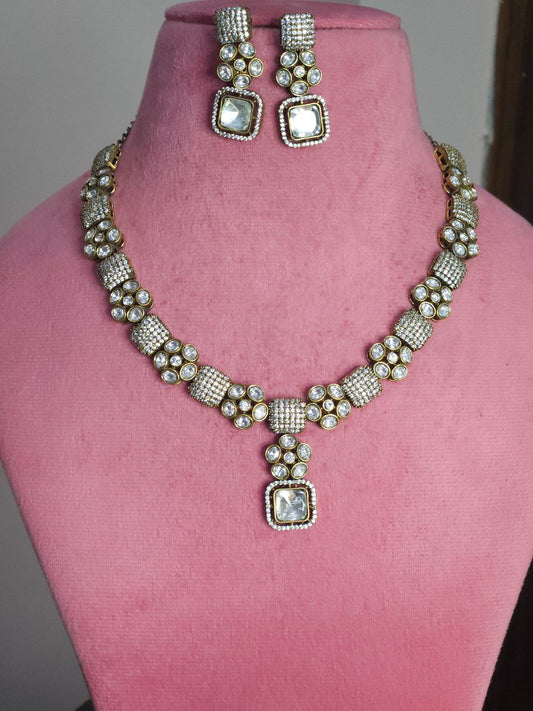 Premium Antique Polish Moissanite AD Necklace