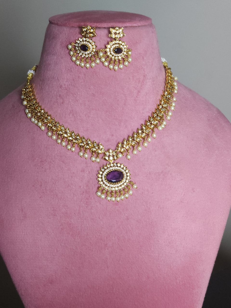 Purple Doublet Gold AD Necklace