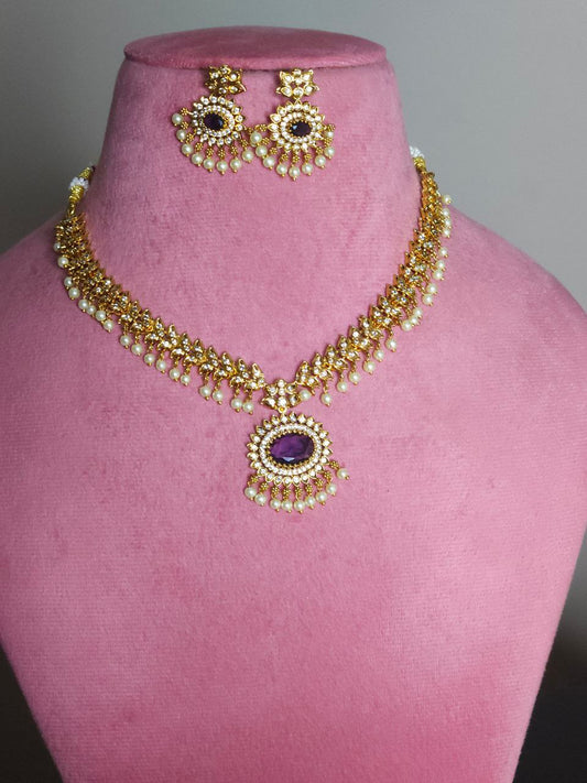 Purple Doublet Gold AD Necklace