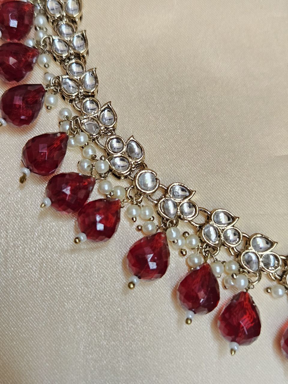 Maroon Tumbles Kundan Set