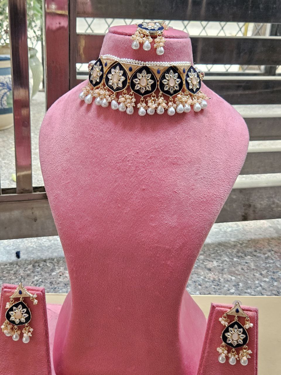 Meenakari Drops Pearl Choker