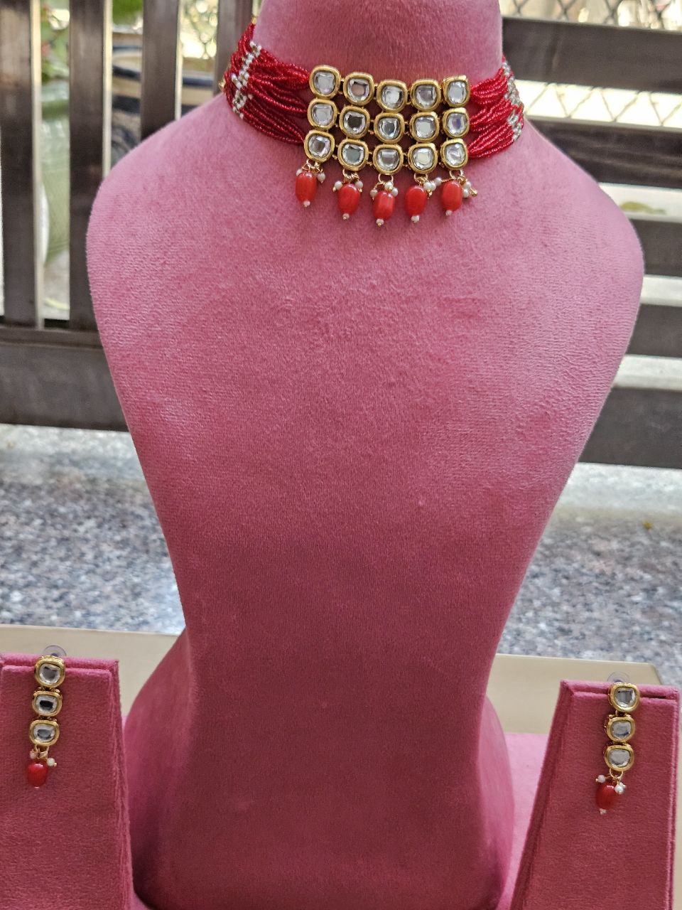 Red Mirror Moti Choker