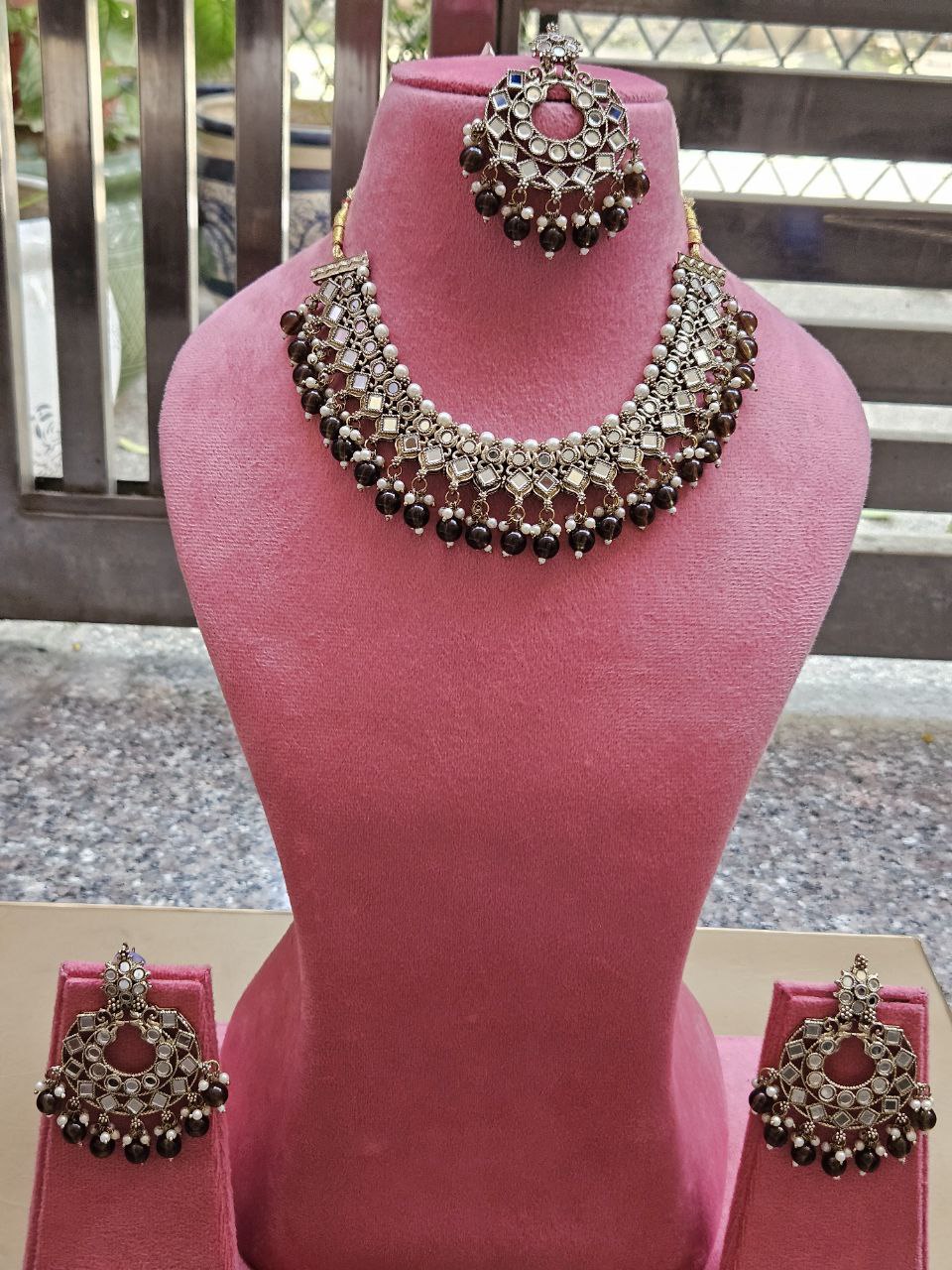 Olive Green Mirror Necklace