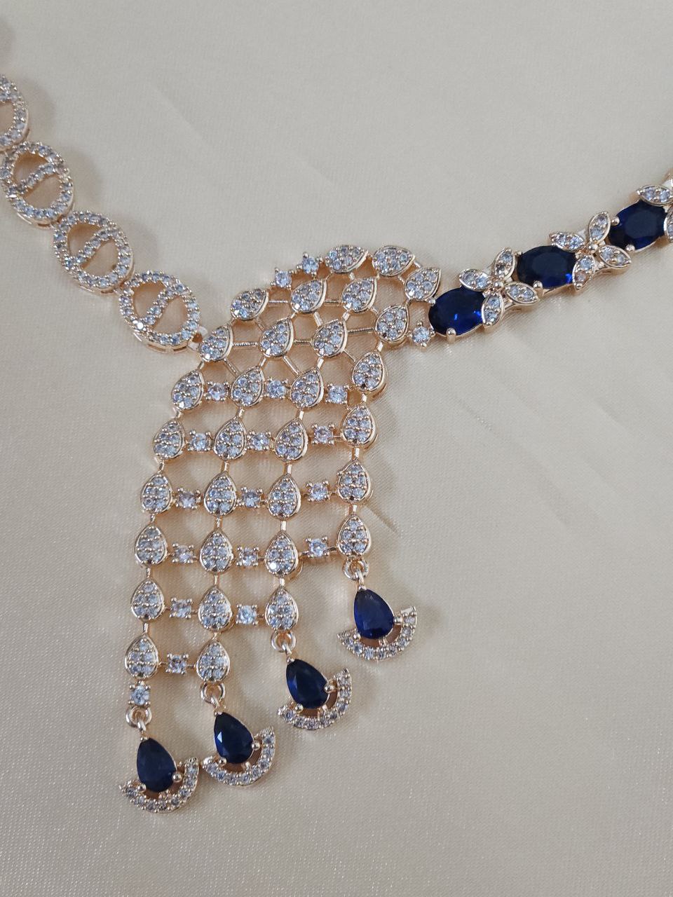 Rose Gold Blue AD Necklace