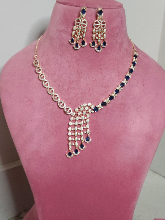 Rose Gold Blue AD Necklace