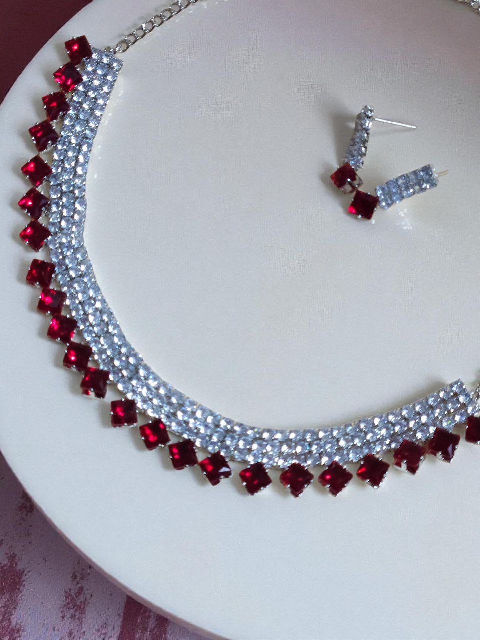Diamond-Shape Red AD Necklace
