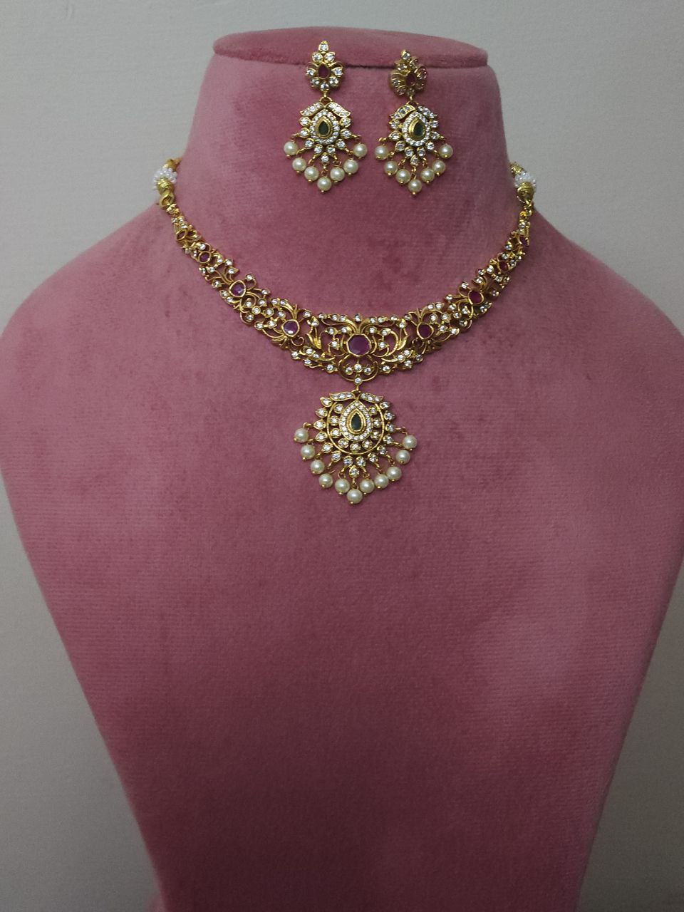 Premium Ruby Temple AD Necklace