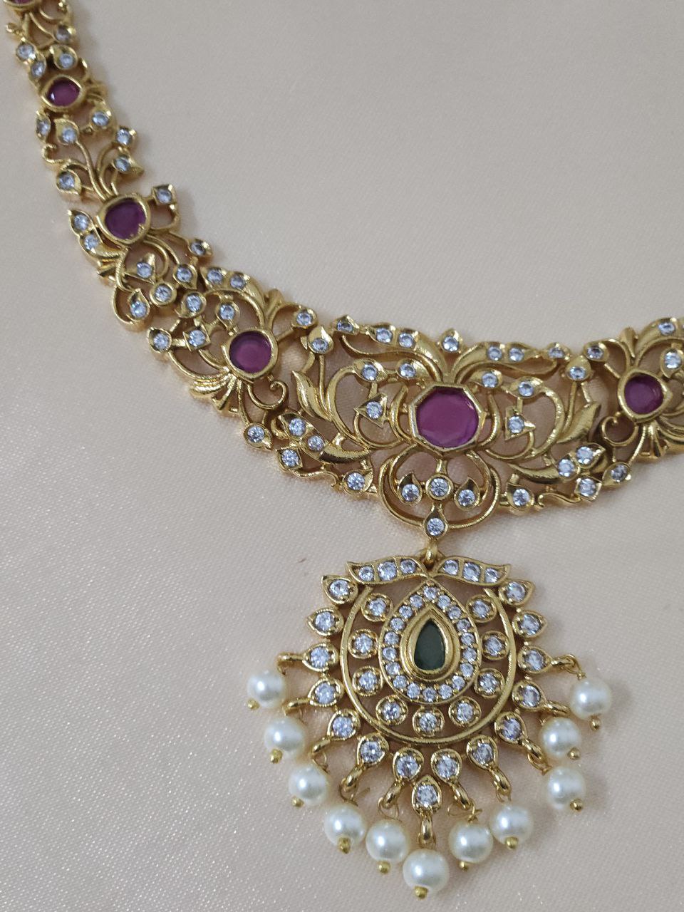 Premium Ruby Temple AD Necklace