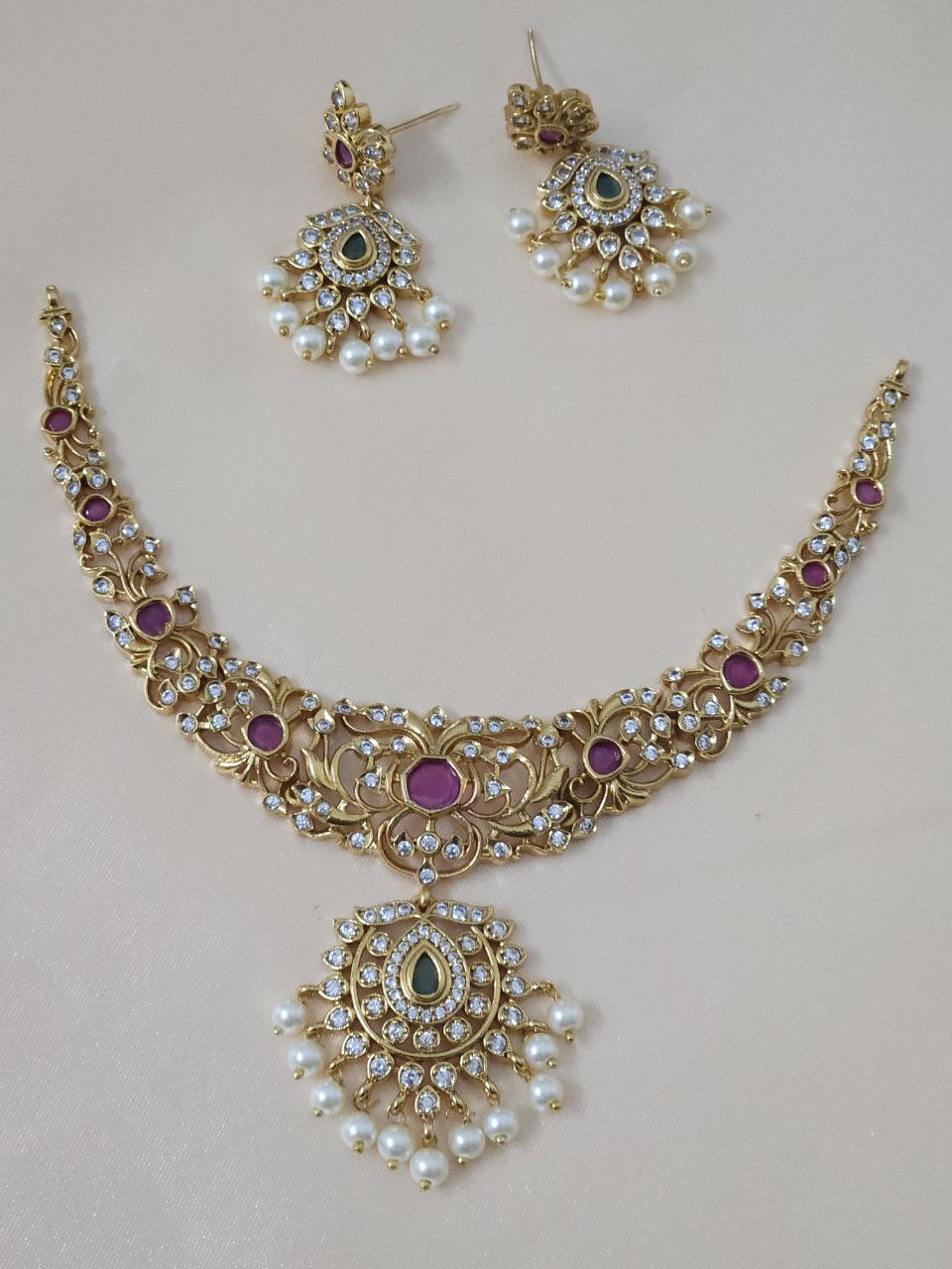 Premium Ruby Temple AD Necklace