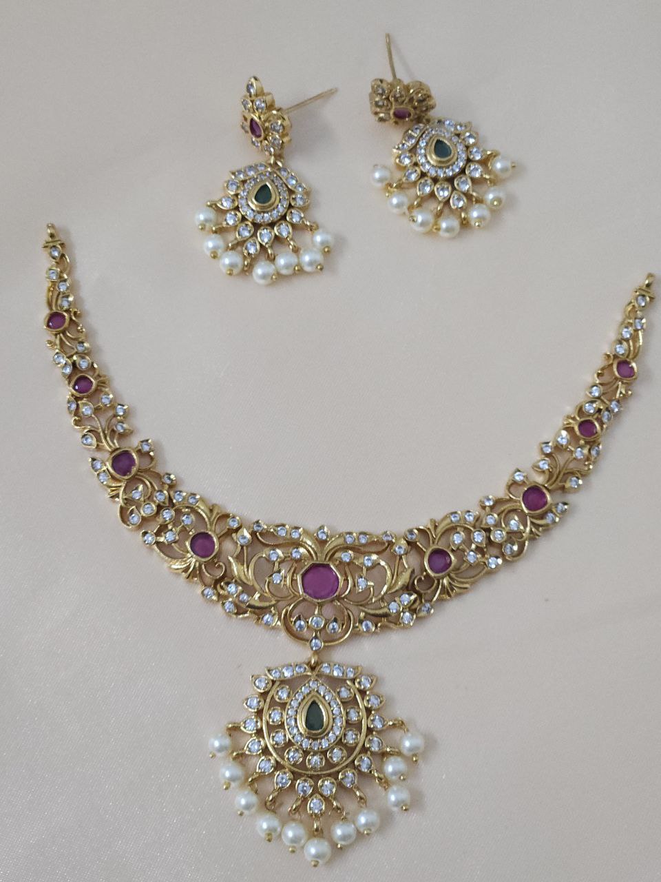 Premium Ruby Temple AD Necklace