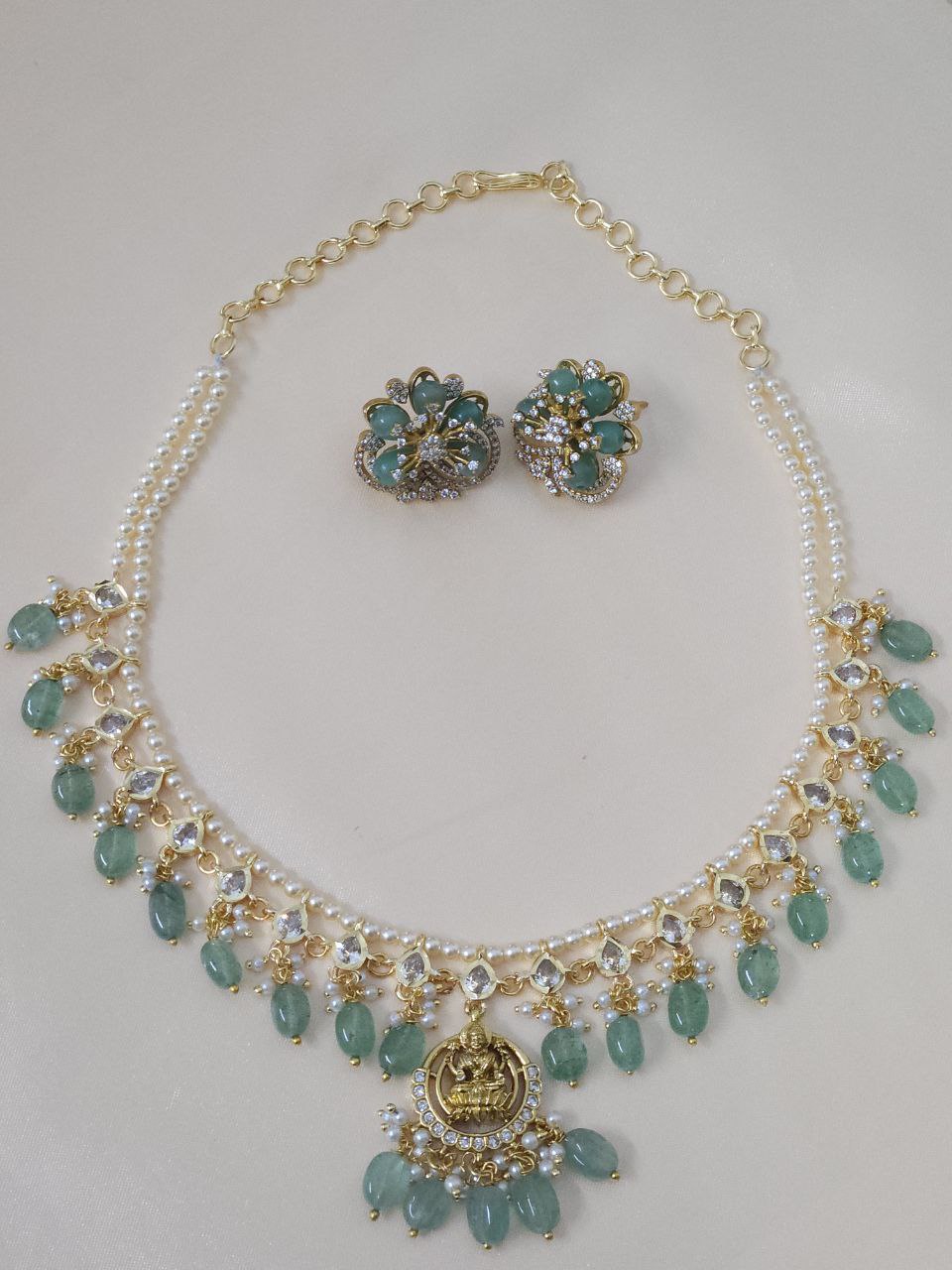 Premium Mint Green Temple AD Necklace