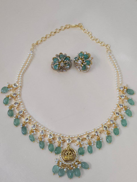 Premium Mint Green Temple AD Necklace
