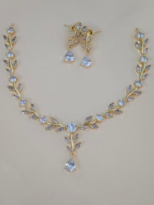 Solitaire Leaf Pattern Western AD Necklace