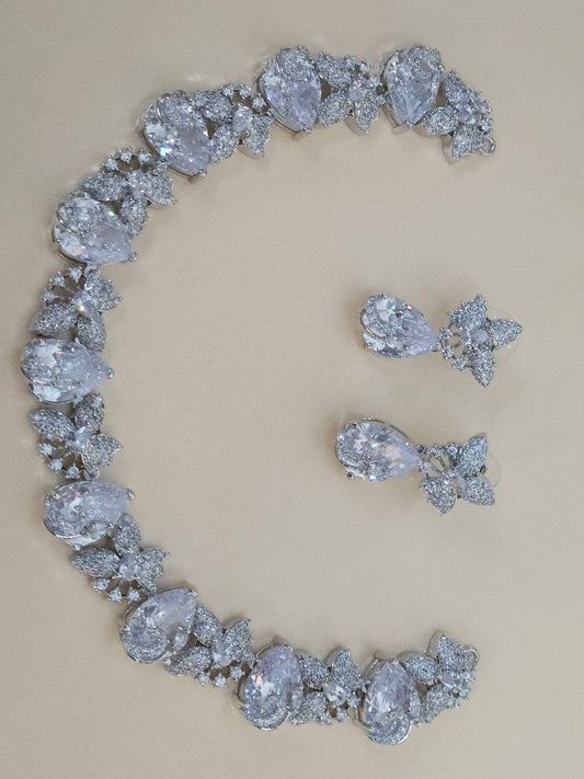 Silver Premium Leaf Overlay AD Necklace