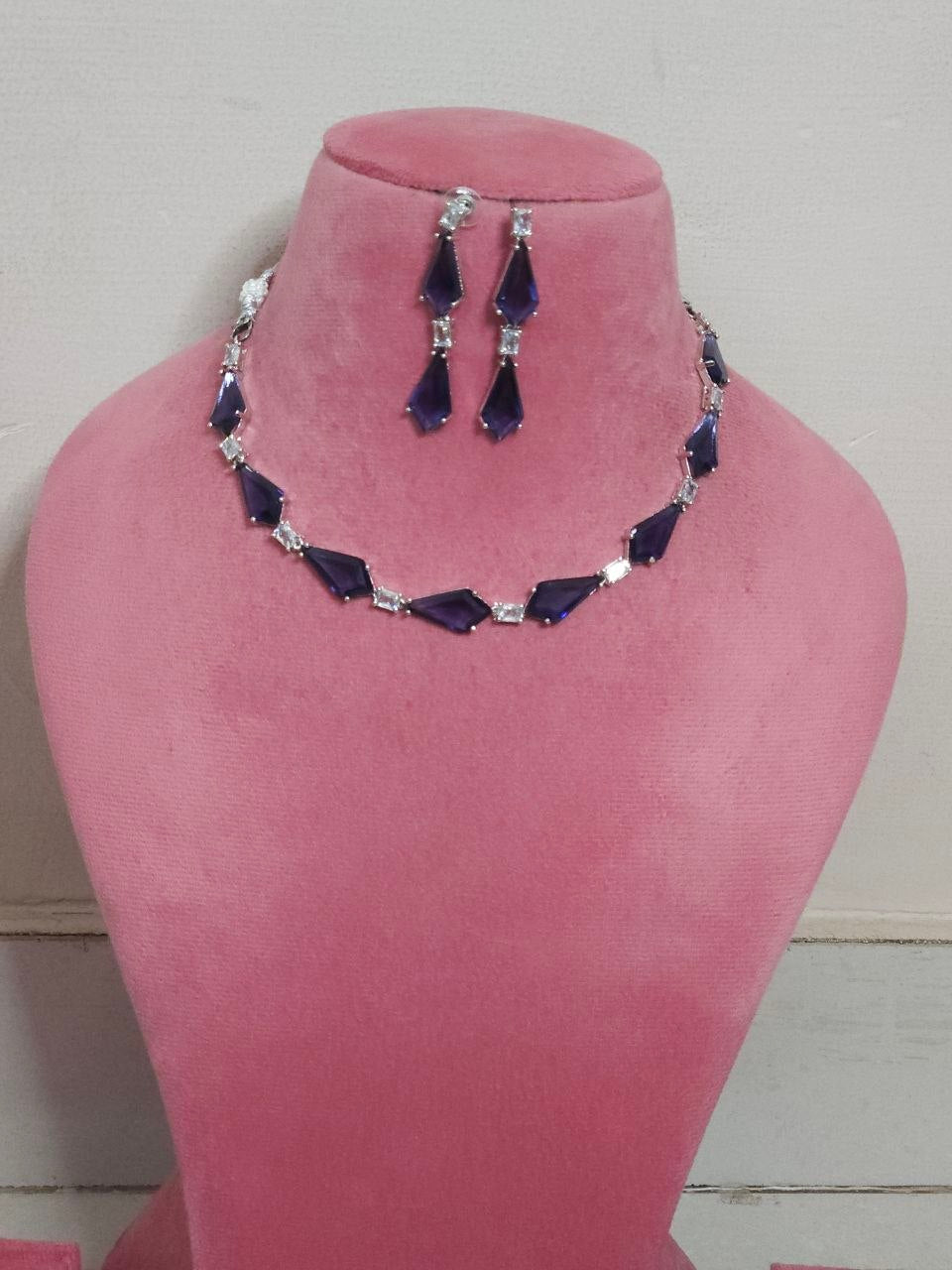 Purple Designer Diamond Shape AD Choker Necklace