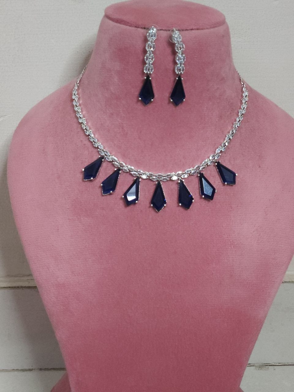 Blue Diamond Shape Designer AD Necklace
