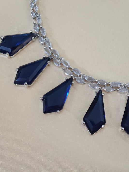 Blue Diamond Shape Designer AD Necklace
