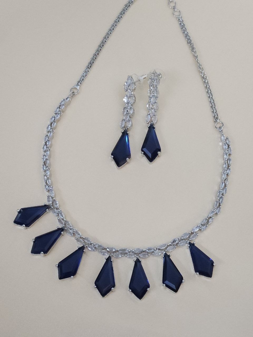 Blue Diamond Shape Designer AD Necklace