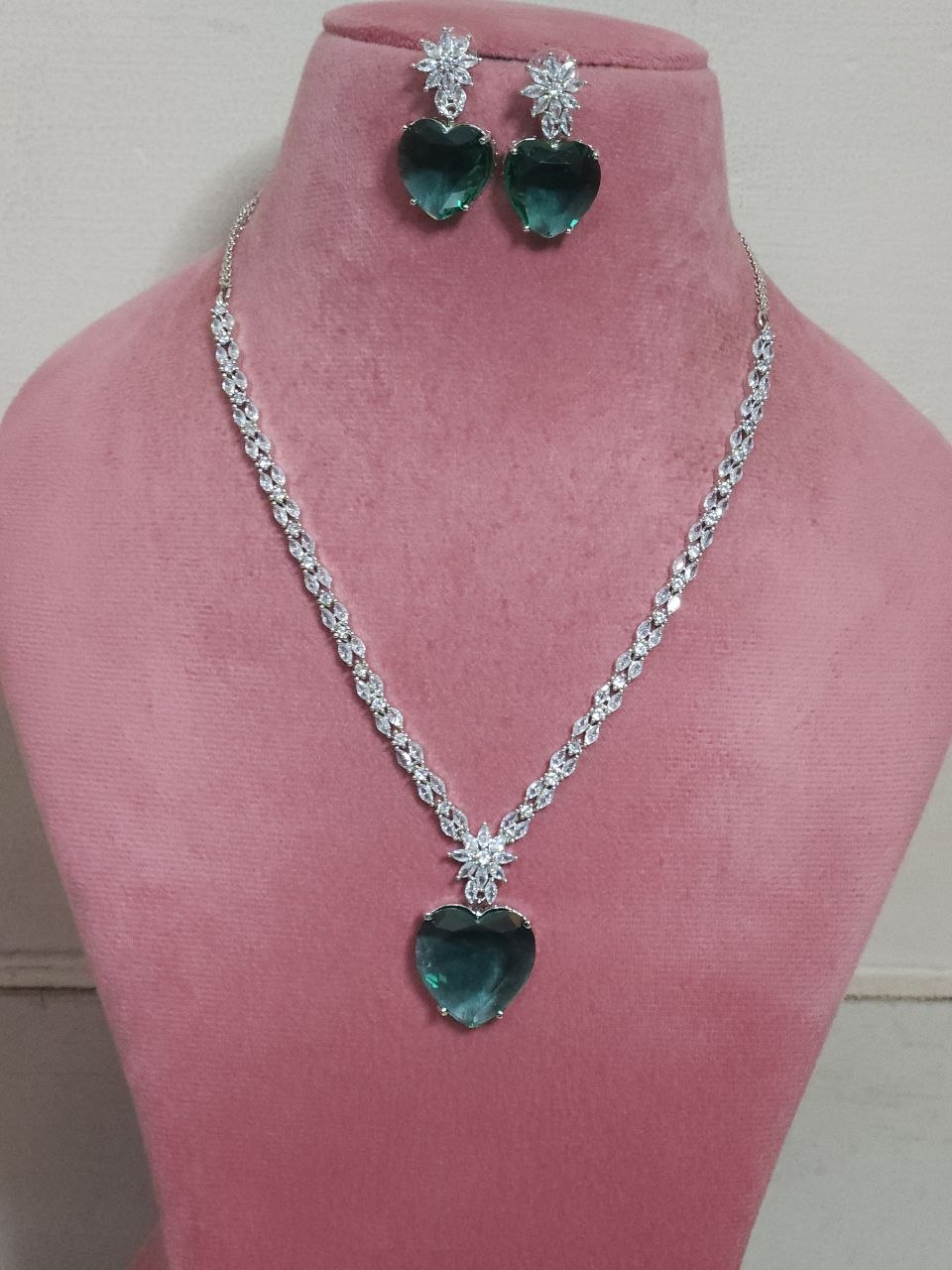 Rama Green Heart Shape AD Necklace