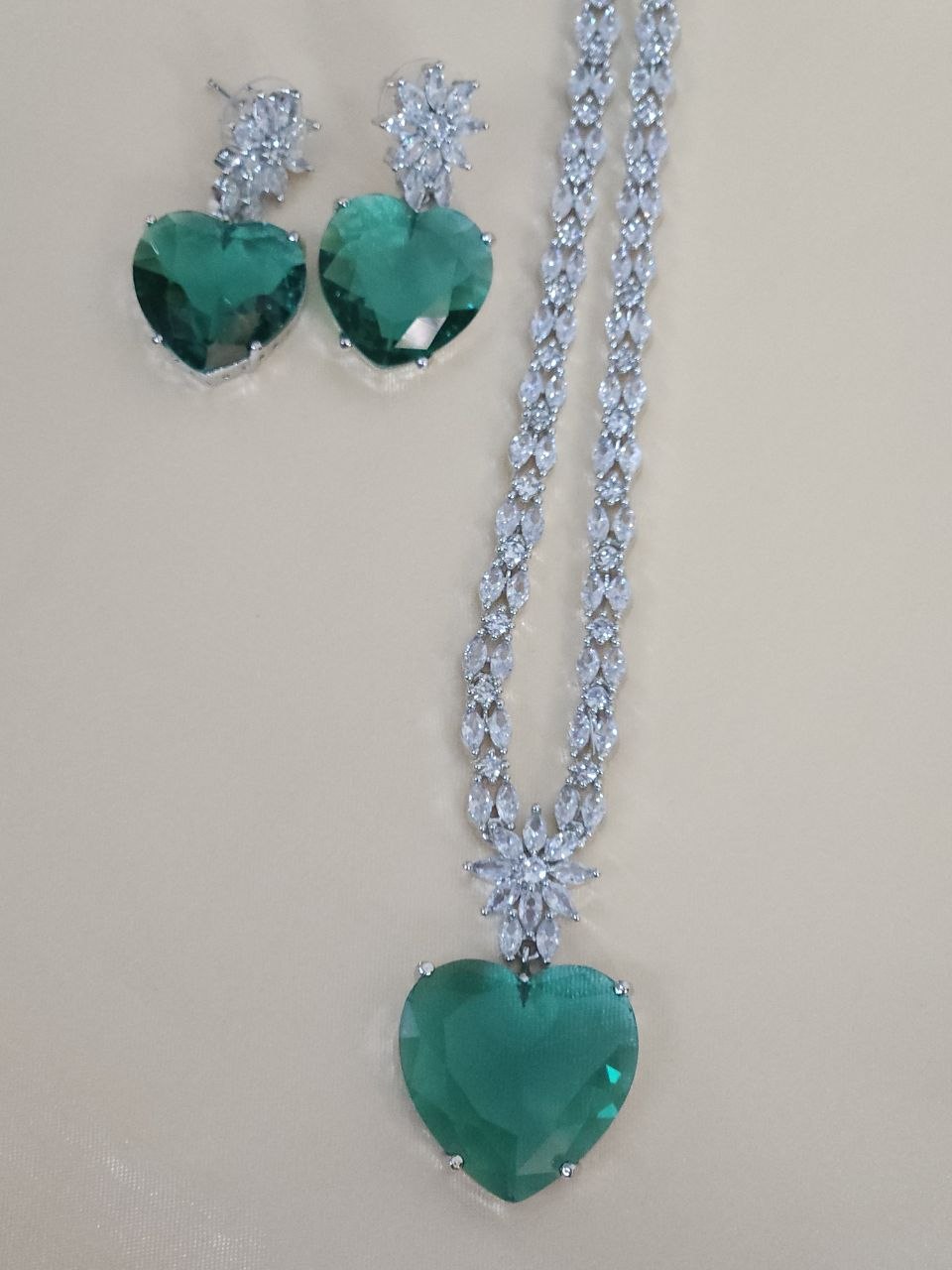 Rama Green Heart Shape AD Necklace