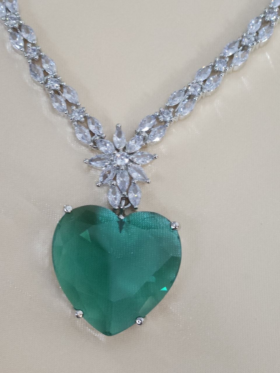 Rama Green Heart Shape AD Necklace