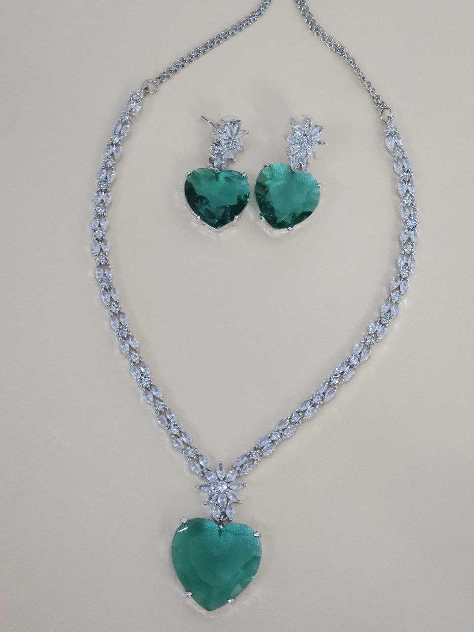 Rama Green Heart Shape AD Necklace