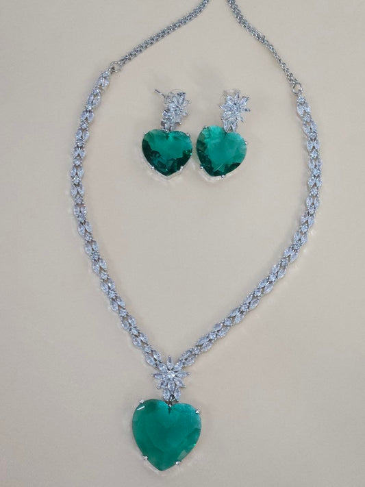 Rama Green Heart Shape AD Necklace