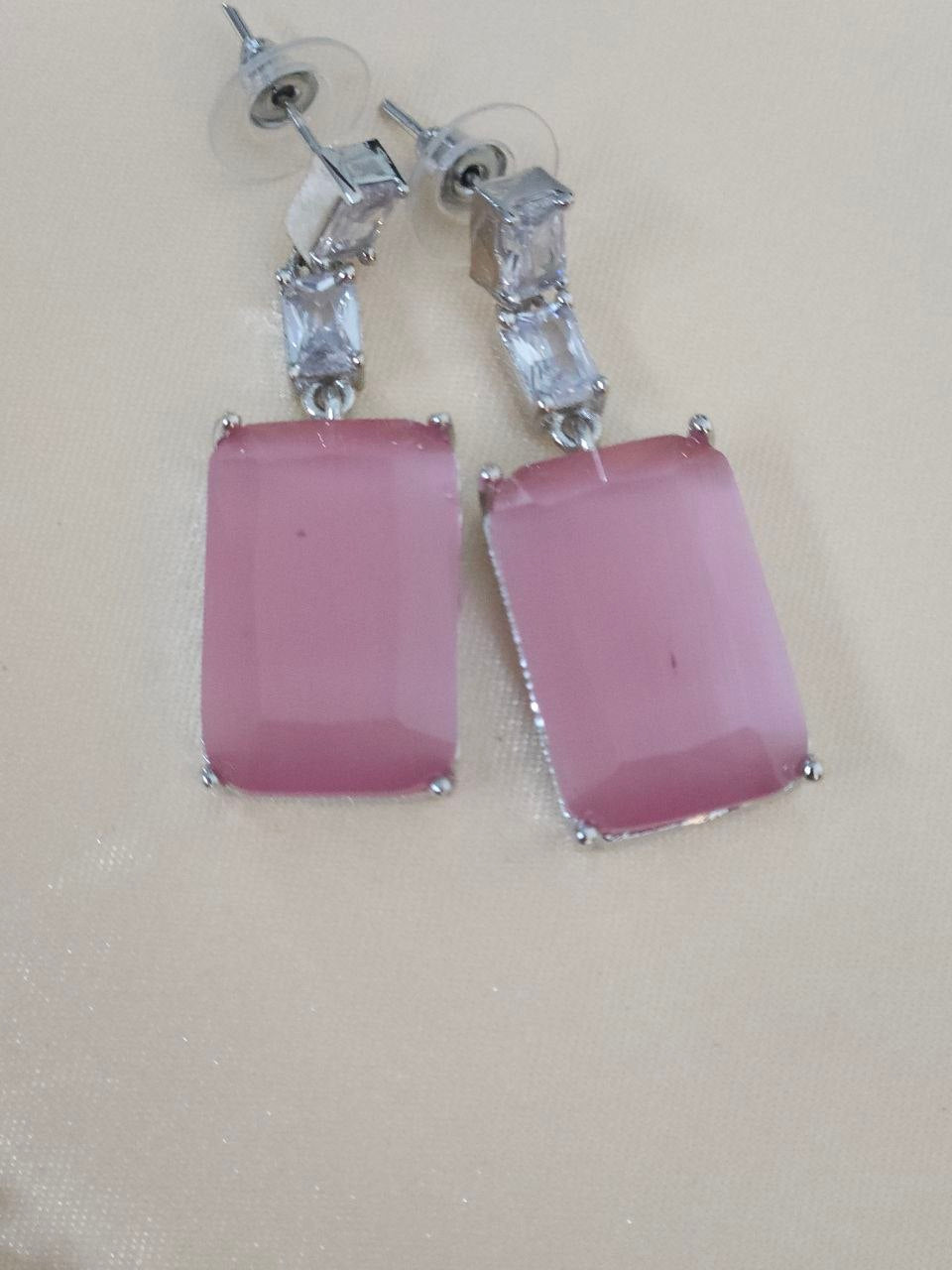 Pink Big Square Long Statement AD Necklace