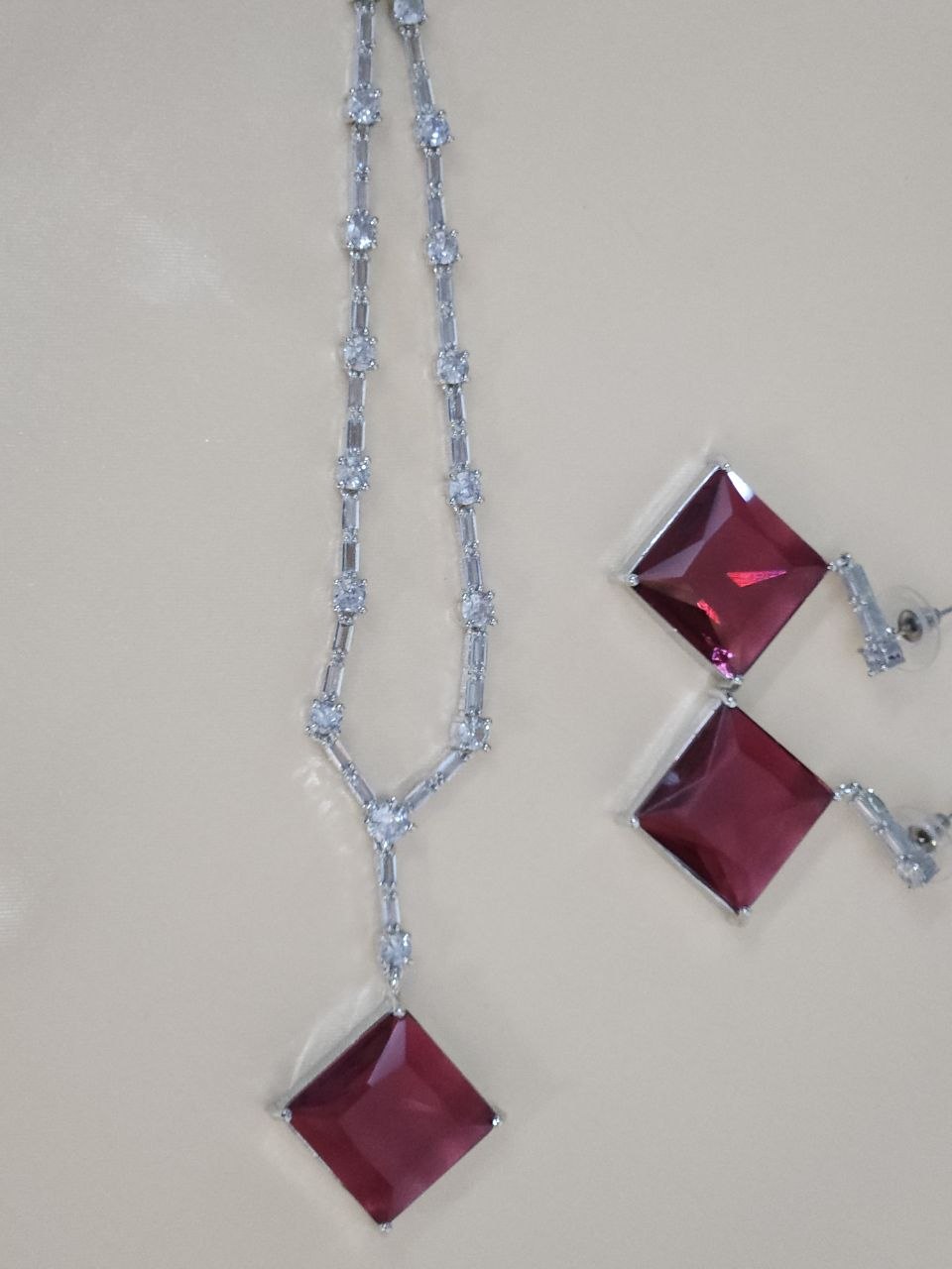 Red Rhombus Designer Statement AD Necklace