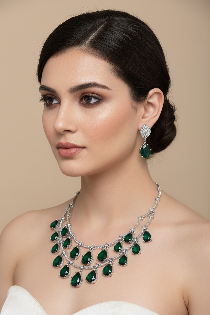 Green 2-Layer Drops AD Necklace