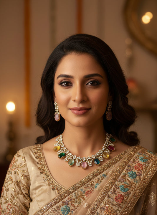 Premium Navratan Gold AD Necklace
