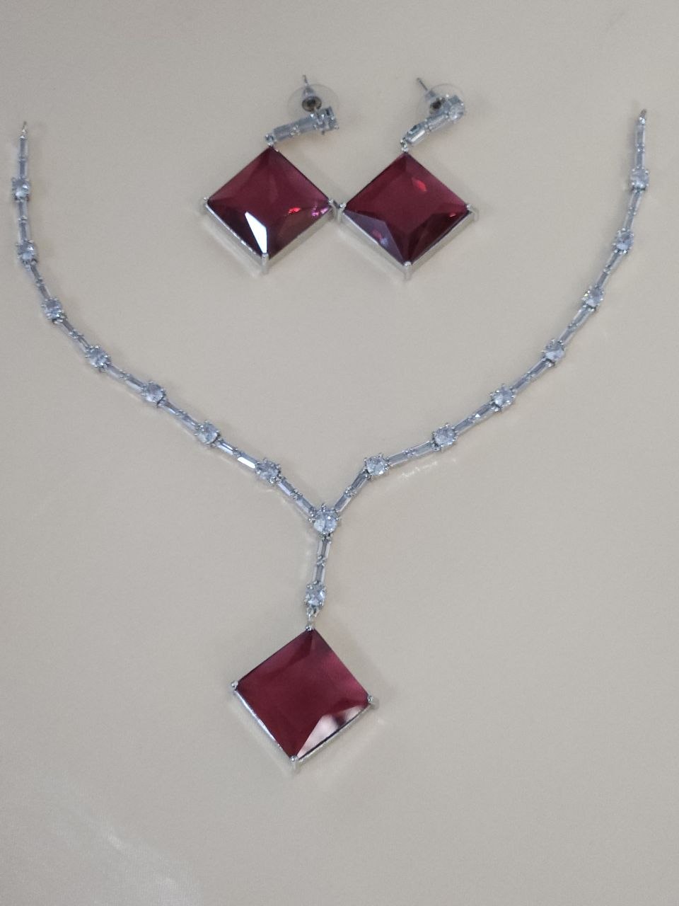 Red Rhombus Designer Statement AD Necklace