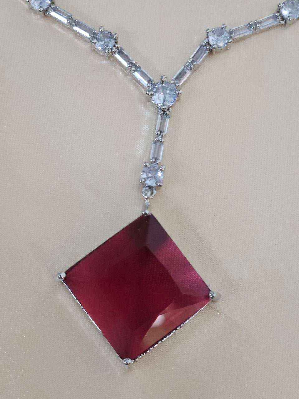 Red Rhombus Designer Statement AD Necklace