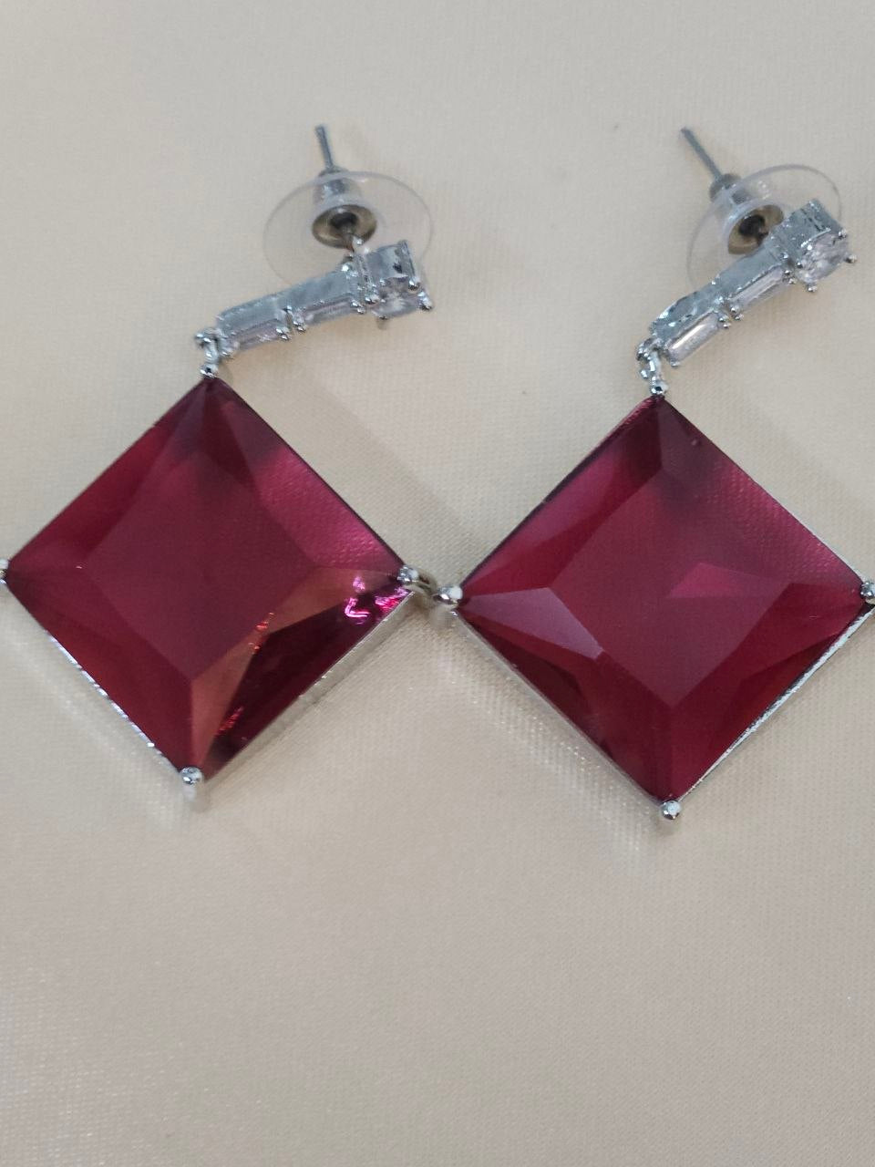 Red Rhombus Designer Statement AD Necklace