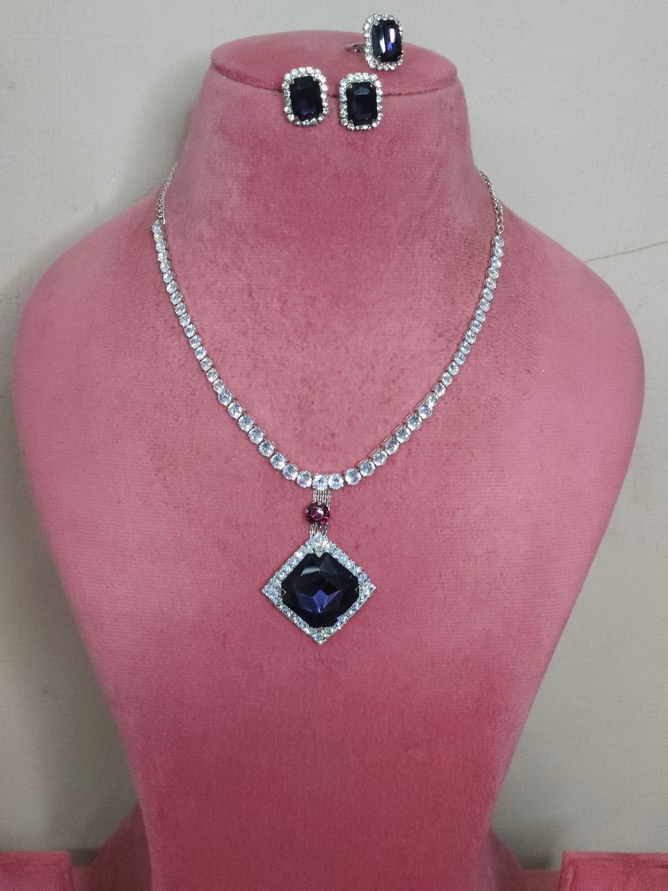 Square Purple AD Long Statement Necklace