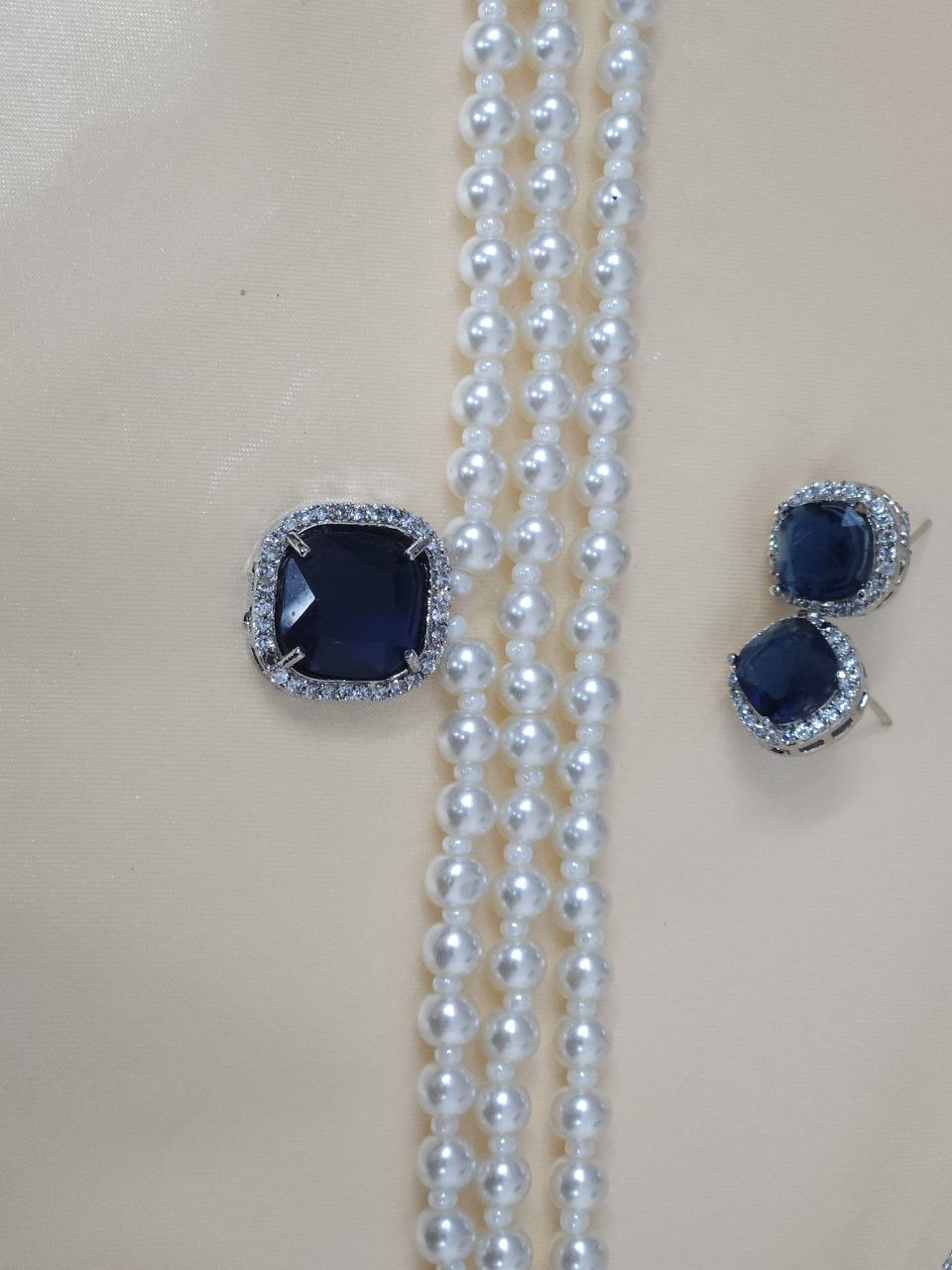 Navy Blue Pearl AD Choker Necklace
