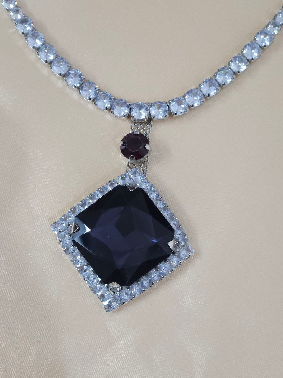 Square Purple AD Long Statement Necklace
