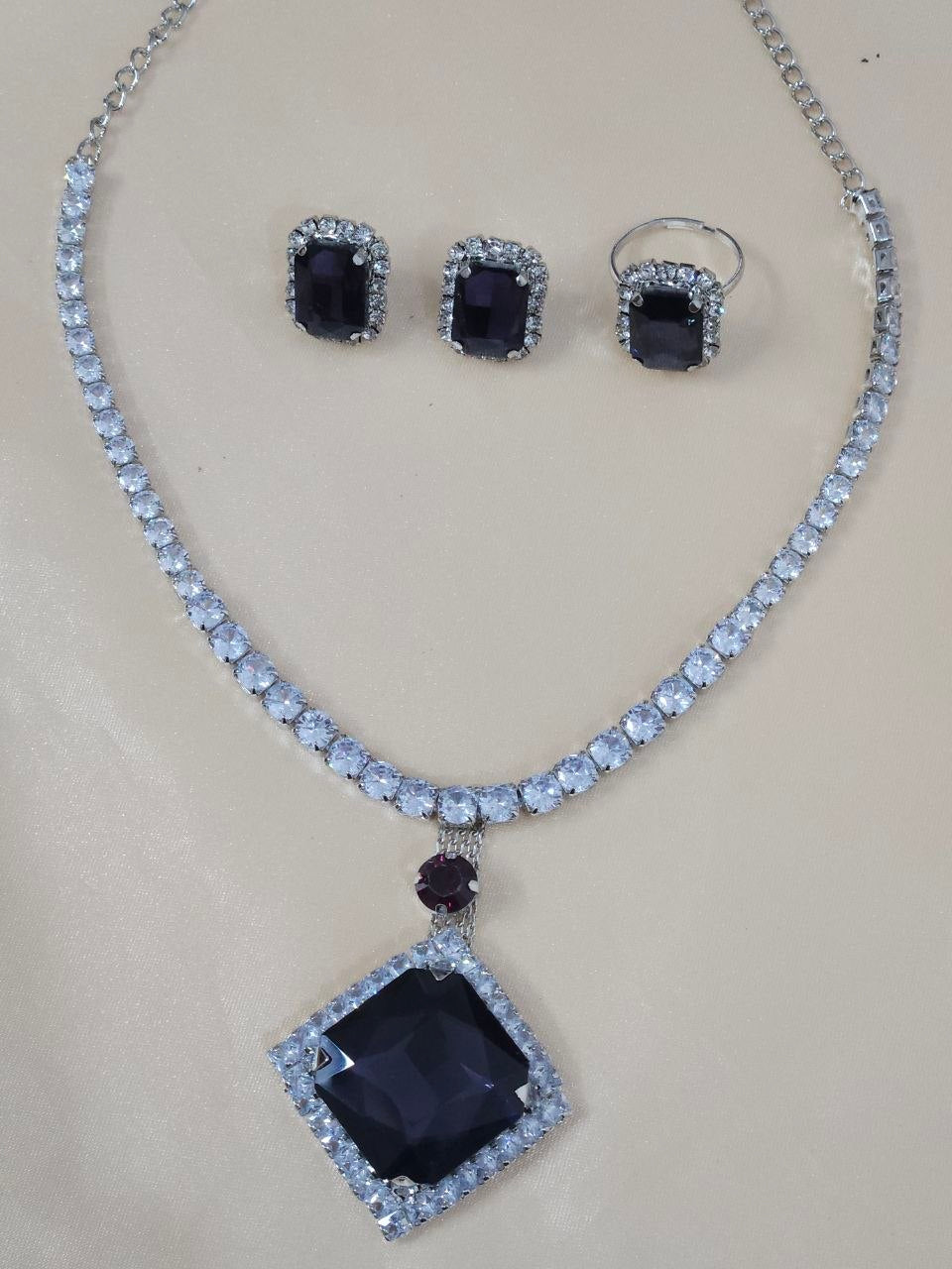 Square Purple AD Long Statement Necklace