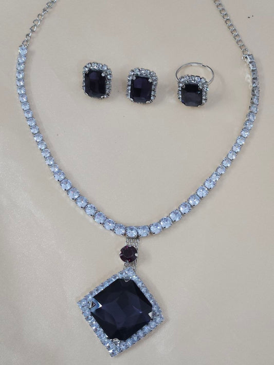 Square Purple AD Long Statement Necklace