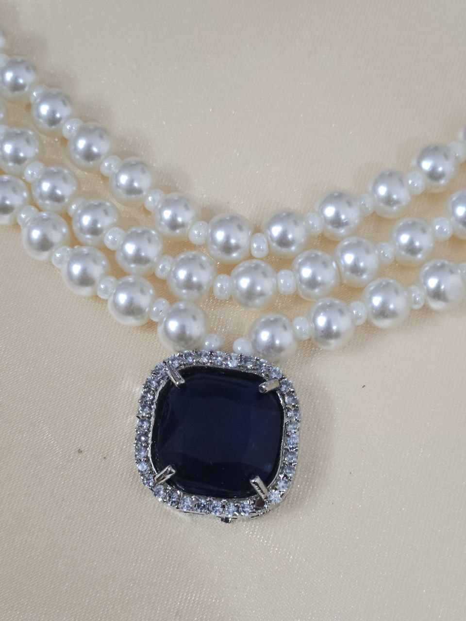 Navy Blue Pearl AD Choker Necklace