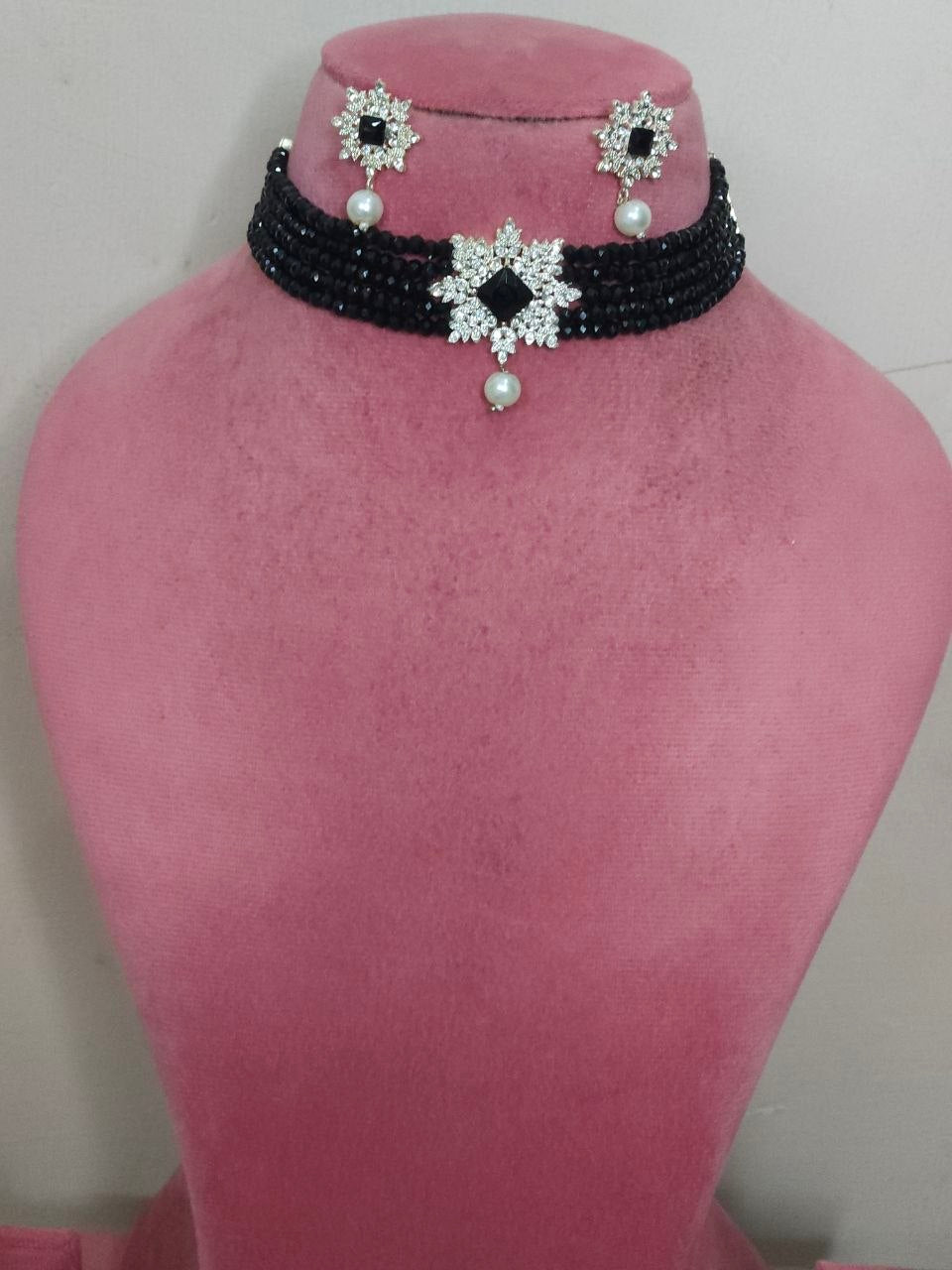 Flower Multi String Hydro Beads AD Choker Necklace