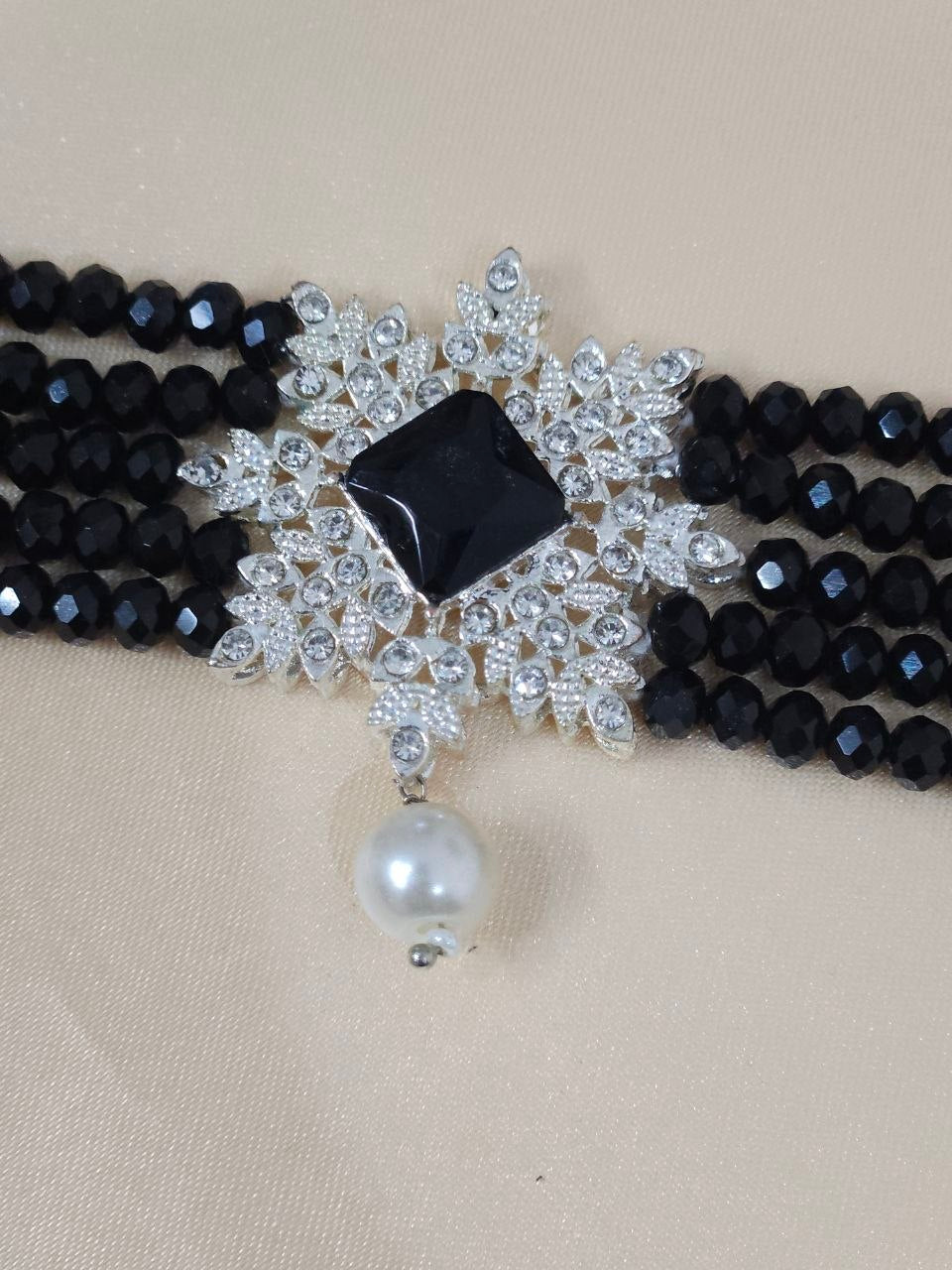 Flower Multi String Hydro Beads AD Choker Necklace