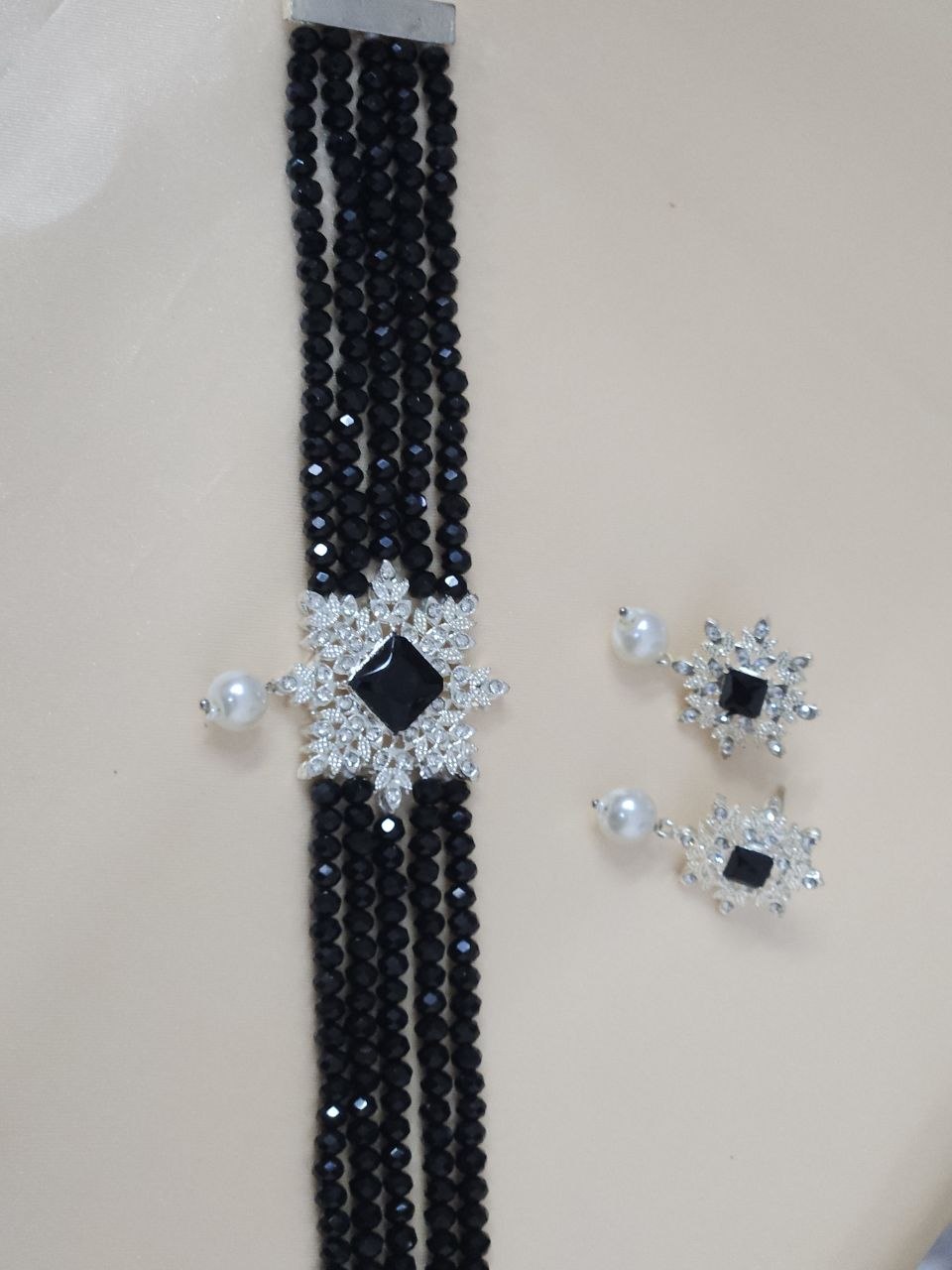 Flower Multi String Hydro Beads AD Choker Necklace
